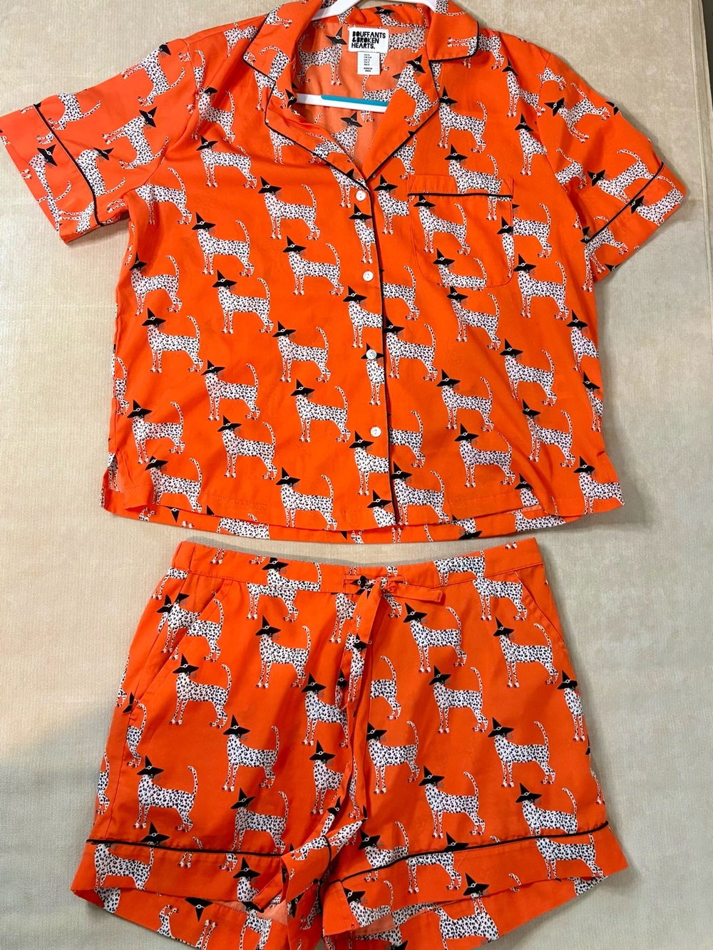 Bright Orange Dalmatian Print Short Pajama Set by Behind the Seams